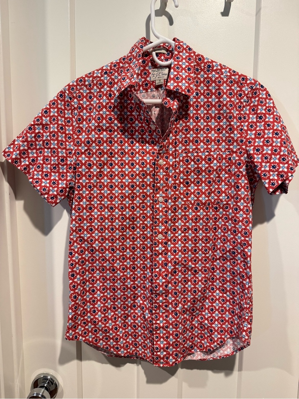 J. Crew Red Geometric Short-Sleeve Button-Down Shirt